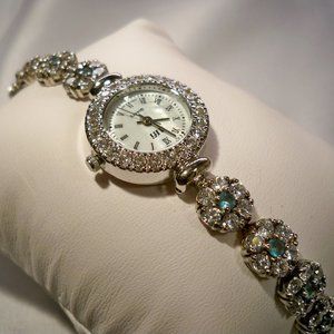 New Alfi Blue Cubic Zirconias 925 Silver Swiss Move Watch